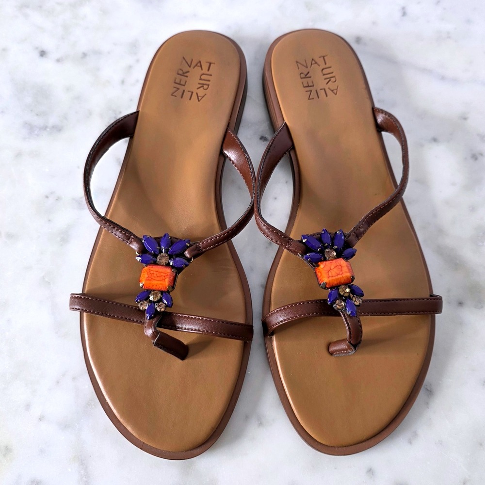 Naturalizer Womens Felicity Jeweled Brown Flat Sandals FlipFlop 10M Purple Orang